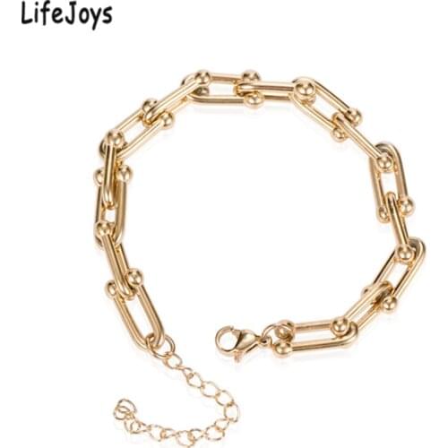 New U Shape Link Chain Bracelet Stainless Steel U Shaped Design Bracelets Hiphop Jewlery For Women Girls Gold Silver Color 2021
