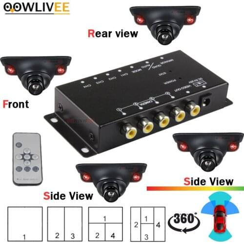 OOWLIVEE HD 2D 360 Cameras 4 Channels Video System IR Sensors Switch Box For Left Right Front Rear view Camera For Car Radio/DVD