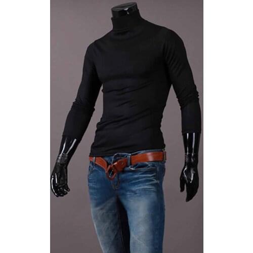 2021 Autumn Winter Men Turtleneck Long Sleeve Slim Pullover Fashion Black Sweater Blouse Top Mens Solid Color Pullover Knitwear