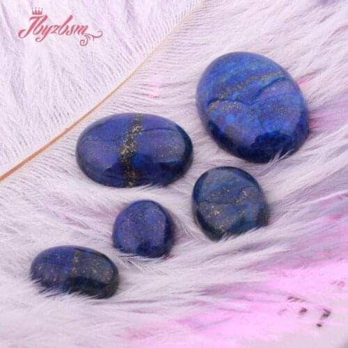 Oval Blue Lapis Lazuli CAB Cabochon Flatback Dome Undrilled Natural Stone Beads For DIY Pandandt Earring Ring Jewelry Making 5pc