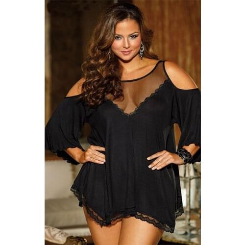 Plus Szie L-4XL Sexy Hot Lingerie Lady Mesh Lace Perspective Lure Pajamas Women Underwear Nightwear Full Slip With G-string