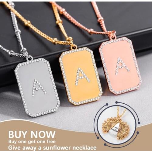 Stainless Steel Square Letter S Charm With Zircons Initial A-Z Gold Square Pendant 18k Gold Plated Medallion Pendant Necklace