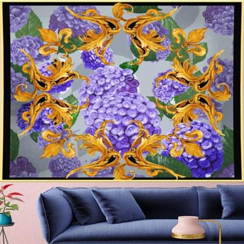 Purple Hydrangea Deconstruction Tapestry Vintage macrame painting bohemian retro Wall Hanging mandalas home decor GN.PAPAYA