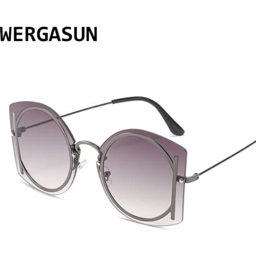 WERGASUN Brand Designer Sunglasses Women Ocean Lens Rimless Oversized Sun Glasses Frame Vintage Shades Luxury Metal Eyewear