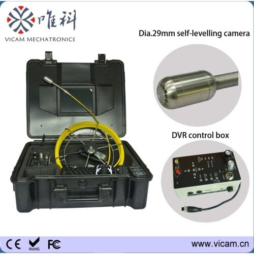 Vicam 29mm self level waterproof pipe camera CCTV sewer tube pipeline inspection camera with Text Editor and DVR box