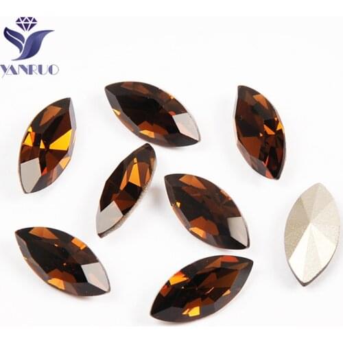YANRUO 4200 Navette Smoked Topaz Fancy Stones K9 Sewing DIY Strass Claws Rhinestones Glass Crystals Claws Stones For Dress
