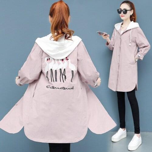 Spring Autumn Chic Long Windbreaker Jackets Female 2020 New Korean Loose Large Size Coat Women Fashion Print Hooded Jacket f1658