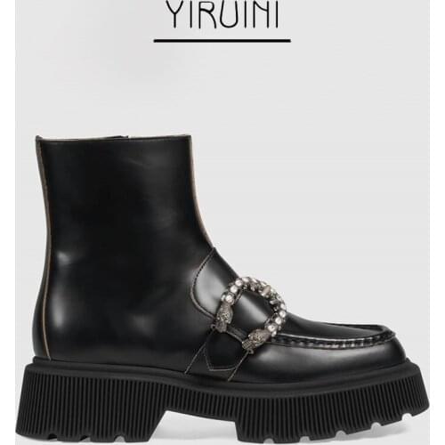 2021 Autumn&Winter New Ankle Boots Women Bacchus Buckle Thick-soled Martin Boots Female British Style Short-tube Womens Boots