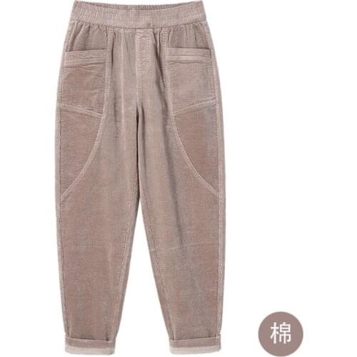Woman Corduroy Full Length Pants Female Streetwear Elastic High Waist Straight Trousers Ladies Solid Color All-match Bottom Q258