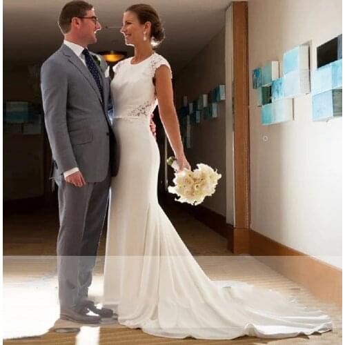 Elegant Mermaid Wedding Dress Lace Cut Out Backless Sexy Bridal Gowns Jewel Cap Sleeves Long Wedding Dresses Custom Made