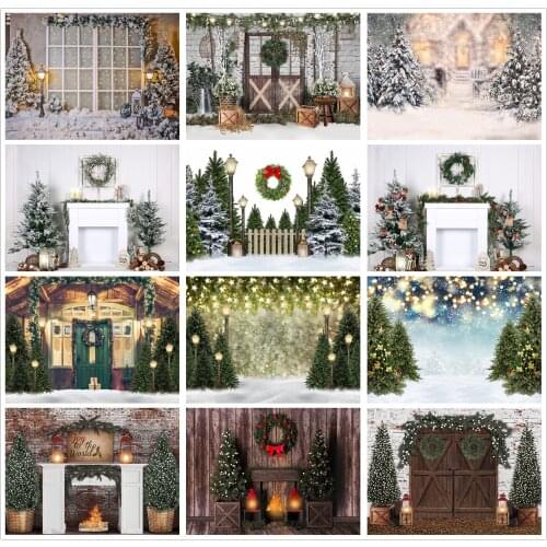 Winter Christmas Snow Photoshoot Backdrop Fireplace Christmas Tree Decor Family Smash Party Backgrounds Photographs Photo Studio