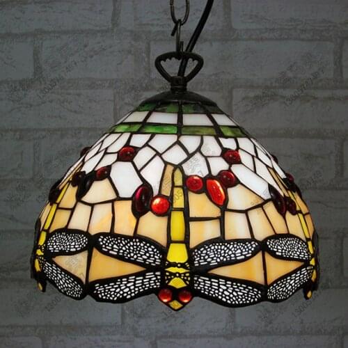10inch European tiffany Style Stained Glass pendant light classic retro Dragonfly decorative hanging lamp