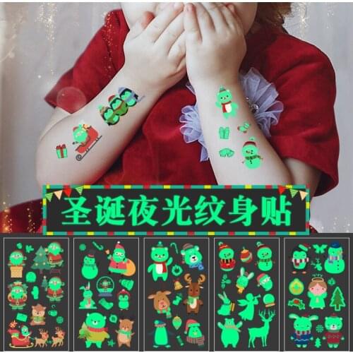 10pcs Santa Claus Snowman Elk Temporary Tattoo Luminous Glow In The Dark Body Art Tattoo Sticker Christmas Party Decoration