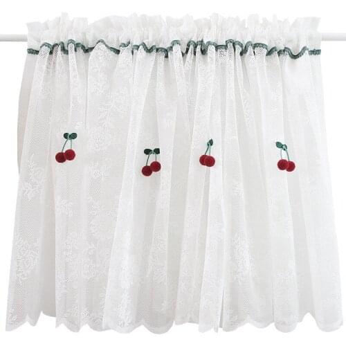 140x60/280x60cm Princess white lace half curtain valance cherry window curtain for Kitchen cabinet curtain for door