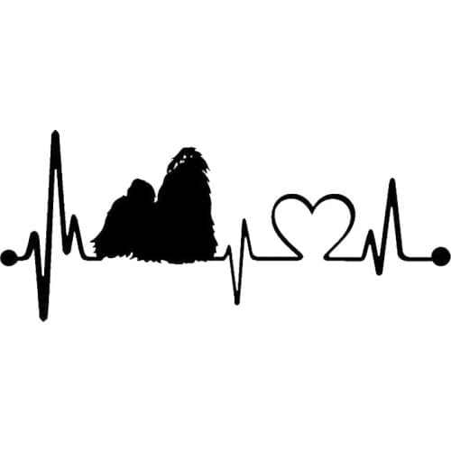 15*6.4CM Shih Tzu Heartbeat Lifeline Dog Car Styling Cute Animal Window Decorative Stickers Black/Silver C6-1143