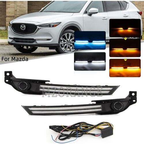 2 Pcs Dynamic LED DRL for Mazda CX-5 CX5 2017 2018 2019 Daytime Running Light With Flowing Yellow Turning Signal Lamp Fog Light