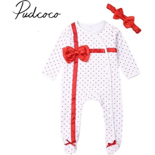 2019 Baby Spring Autumn Clothing Newborn Infant Baby Girl Boy Best Gift Belt Pollka Dot Bandage Romper Jumpsuit Headband Outfit
