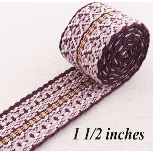 38mm Jacquard Ribbon,Purple Bohemian Pale Purple with Gold Line Bag Purse Straps Totes Belts Tape Bag Handle Camera Strap 1 1/2"