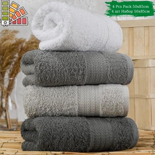4 Pcs 50x85cm %100 Organic Cotton Face Towel, Plain Dyed, Gray, Bath Shower Woven Unisex Absorbent Super Soft Home Textile 2021