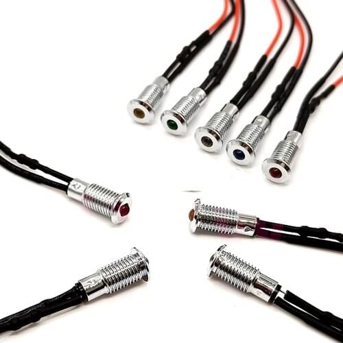 100Pcs 3V 5V 6V 9V 12V 24V 3mm LED With Flat Head 6mm Mounting Hole Metal Holder Header and Wire, Warm White Orange Pink Purple