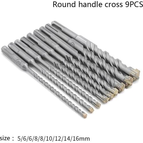 9pcs/set 160mm Round Shank Electric Hammer SDS Plus Drill Bit Set for Concrete Wall Brick Block Masonry Hole Saw Drilling Bits