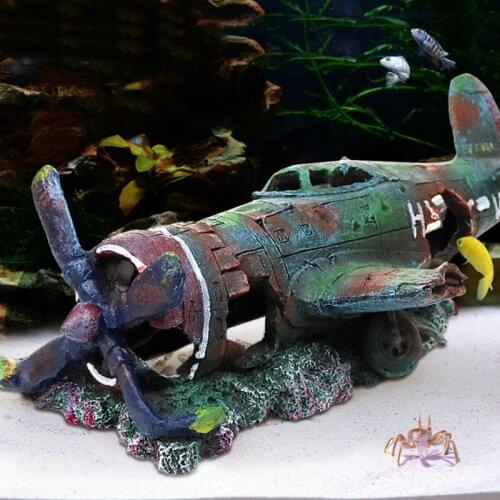 Aquarium Warplane Fish Tank Decoration Resin Crafts Wreckage Hide Cave For Fish Shrimp Fighter Ornaments Carved