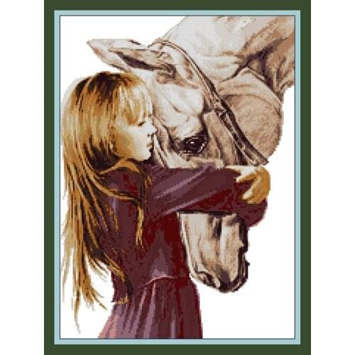 Free delivery top quality beautiful lovely counted cross stitch kit girl with horse