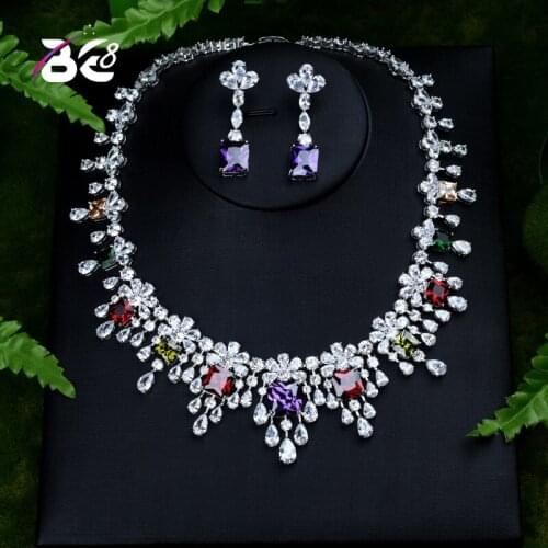 Be 8 Newest Luxury Sparking Brilliant AAA CZ Flower Shape Necklace Earrings Wedding Bridal Jewelry Sets Dress Accessories S391