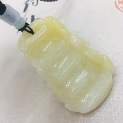 Pure natural topaz Hand-carved light yellow good luck bamboo pendant with hand-knitted simple necklace Men and women sweater cha