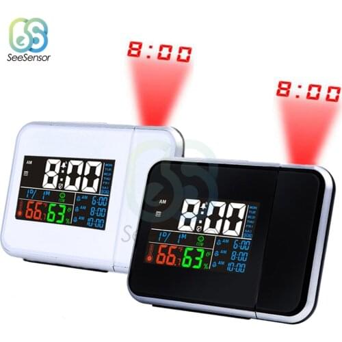 Digital Alarm Clock Weather Station LED Temperature Humidity Weather Forecast Snooze Table Clock With Time Projection