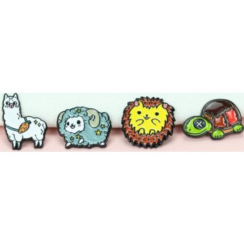 Cartoon Animal Enamel Pin Alpaca Cat Tortoise Brooch Bag Clothes Lapel Pin Button Badge Jewelry Gift For Best Friends