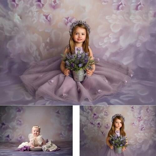 Purple White Abstract Flowers Portrait Backdrop Floral Texture Background Newborn Baby Children Birthday Professional Props