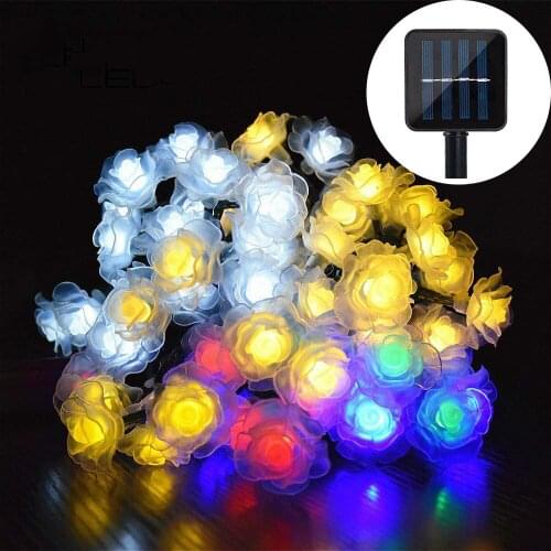 Solar Powered 20/30/50 LED Rose Flower String Lights Christmas Valentine Wedding Party Fairy Garland Holiday Decoration Lamp