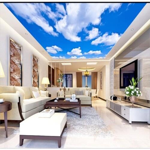 Living Room Bedroom Ceiling Background Wallpaper 3D Mural Beautiful white clouds and blue sky ceiling murals