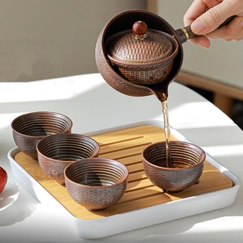 Exquisite Stone Grinding Shape Tea Set Handmade Tea Pot Cup Set Chinese Tea Ceremony Gift GungFu Tea Cup Teawear Flowers Drink