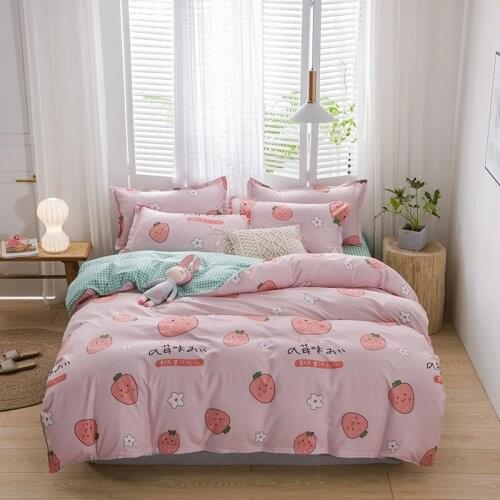 Pink Green Strawberry Cute Cartoon Comforter Bedding Set Girl Fashion King Queen Twin Size Bed Linen Duvet Cover Sets Child Gift