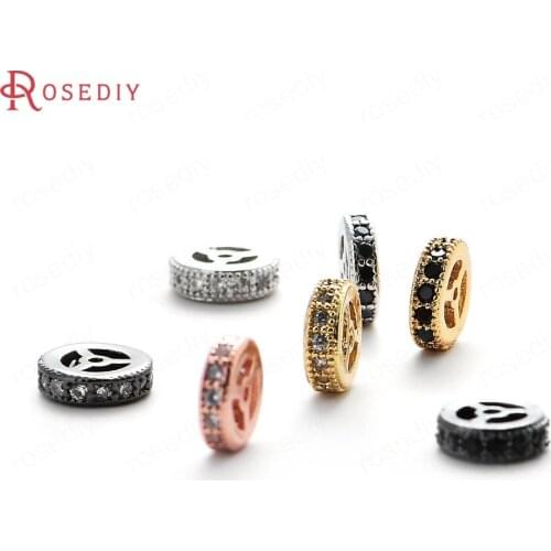 37333)6PCS 6.5MM 8MM Brass and Zircon Round Spacer Beads Bracelets Beads Jewelry Making Supplies Diy Findings Accessories