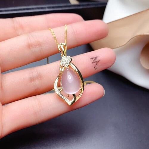 Big size exquisite pink Rose Quartz pendant of necklace for women silver jewelry real 925 silver gold plated girl birthday gift