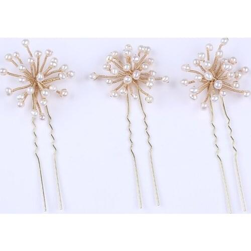 Hot sale handmade freshwater pearl wedding flower shaped hair pins cheap wedding accessories