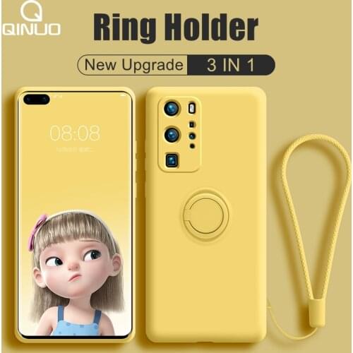Ring Holder Magnetic Bracket Phone Case For Huawei P40 P30 P20 Pro Nova 8 7 Pro 6 SE 5 5i Pro Liquid Silicone Cover With Lanyard