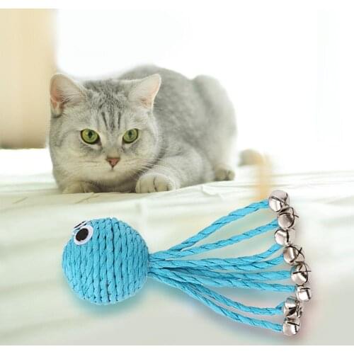 Cute Mini Hang pendant Lovely Dog Cat Blue Paper Rope Octopus Shape with Bell Toy for Kitten Puppy