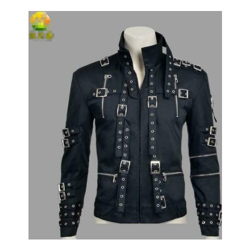 Mens Punk Rock Woolen Jacket Gothic Rivet Zipper Singer Stage Performance Black Coat