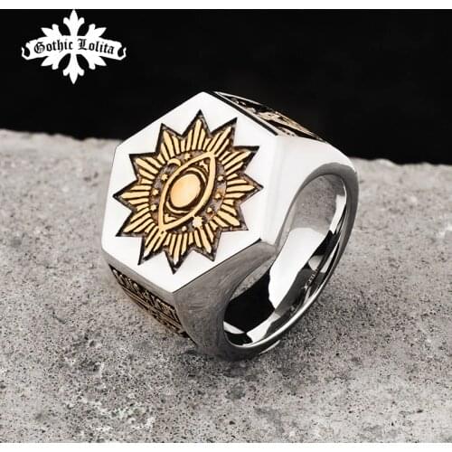 The Sun Devil Eyes hexagon Masonic Ring For Men Stainless steel Freemason Totem Jewelry hippop street culture mygrillz