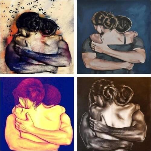 SDOYUNO Oil Paint By Numbers Kits Embrace DIY Painting By Numbers On Canvas Frameless 60x75cm Home Decor Couple Scenery Wall Art