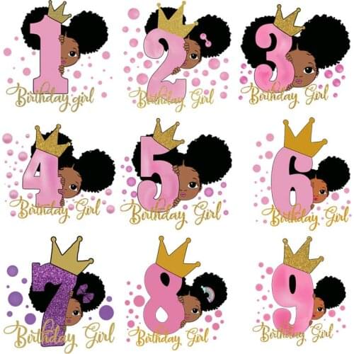 Cartoon Number Birthday Girl Iron-On Transfers For Clothing DIY Kid T-Shirts Thermo Adhesive Patches Fashion Children Stickers
