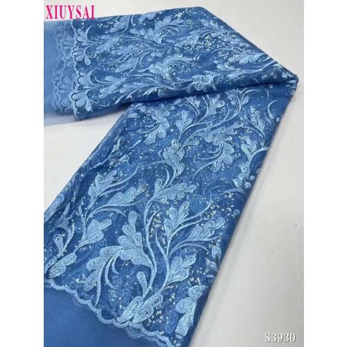 Latest Tulle Lace Fabric 2021 French Lace Fabric With Sequins 5 Yards Sky Blue African Lace Fabric 2021 High Quality Lace