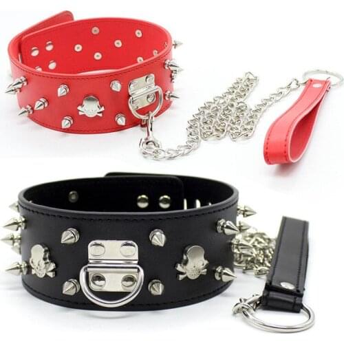 PU Leather Neck Collar Bondage Restraints Collar Harness Choker Necklace Roleplay BDSM Metal Chain Erotic Adult Games Fetish