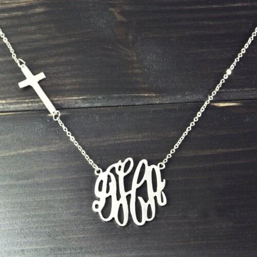 Initials monogram alloy pendant custom necklace personalized jewelry cross pendant cross necklaces monogram necklace