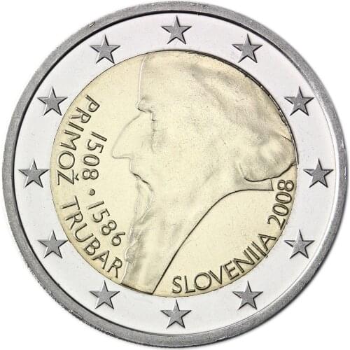 Slovenia 2008 500th Anniversary Trubar 2 Euro Real Original Coins True Euro Collection Commemorative Coin Unc
