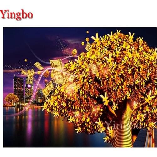 Full square/round Diamond Embroidery Golden Money Tree Cross Stitch DIY Diamond Painting Stickers Diamond Mosaic Rhinestones